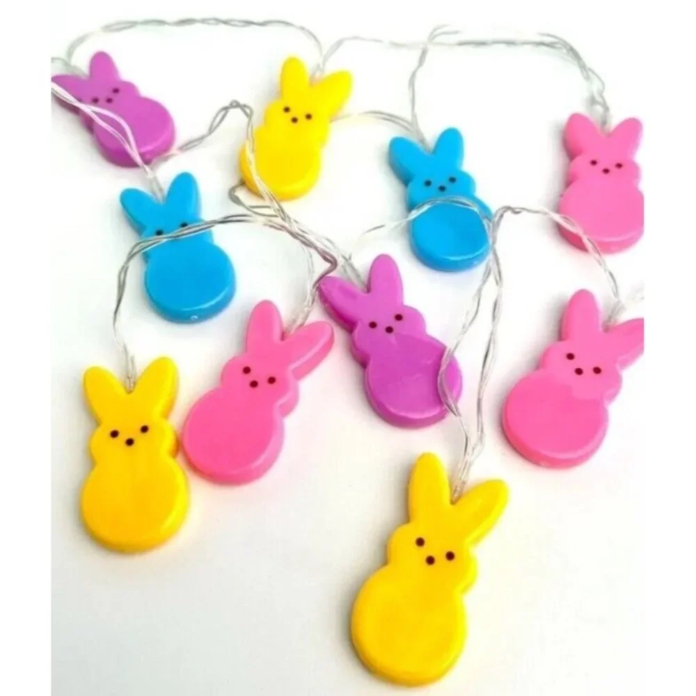 Peeps Bunny 10 LED Easter Candy String Lights Bunnies Fun Decor Battery Power